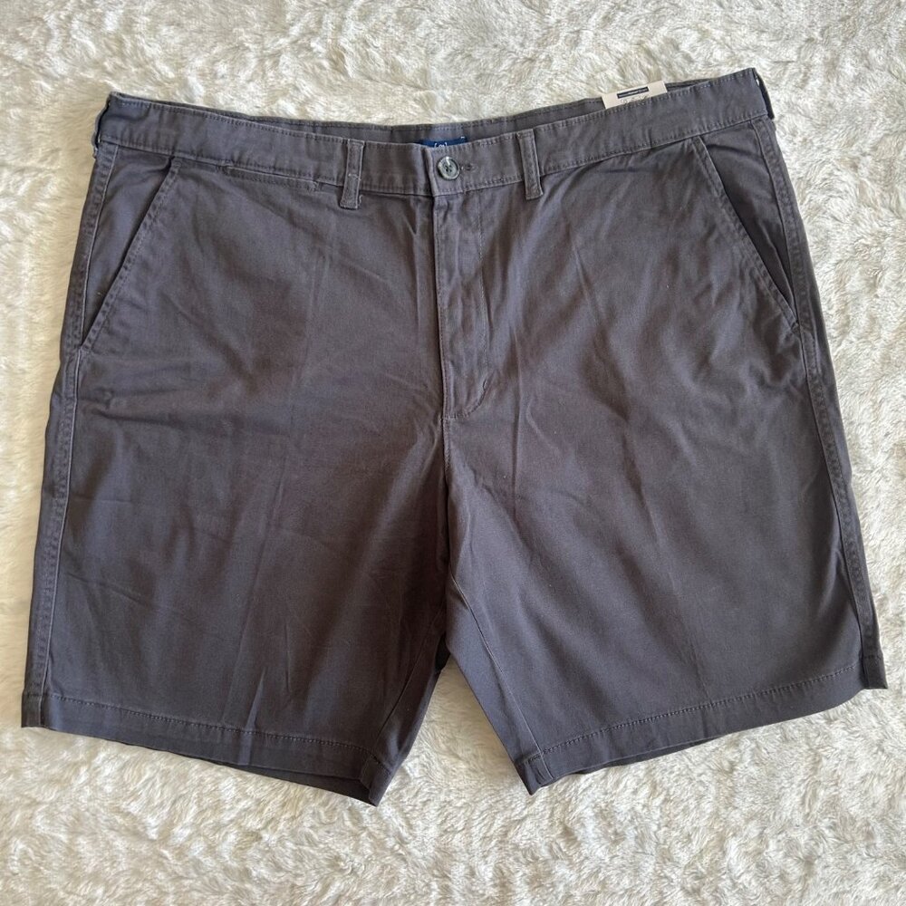 NWT George Mens Stretch At-The-Knee‎ Flat Front Chino Shorts Grey Size 40
